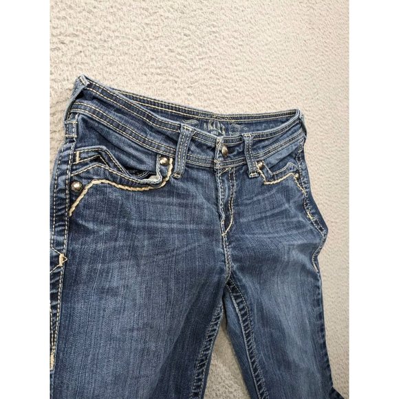 Ariat Jeans Womens 28 Turquoise Whipstitch Boot Flap Pockets Western Blue - Picture 16 of 16